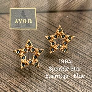 Avon Vintage 1994 Sparkle Star Pierced Earrings - Blue Star Stud Earrings